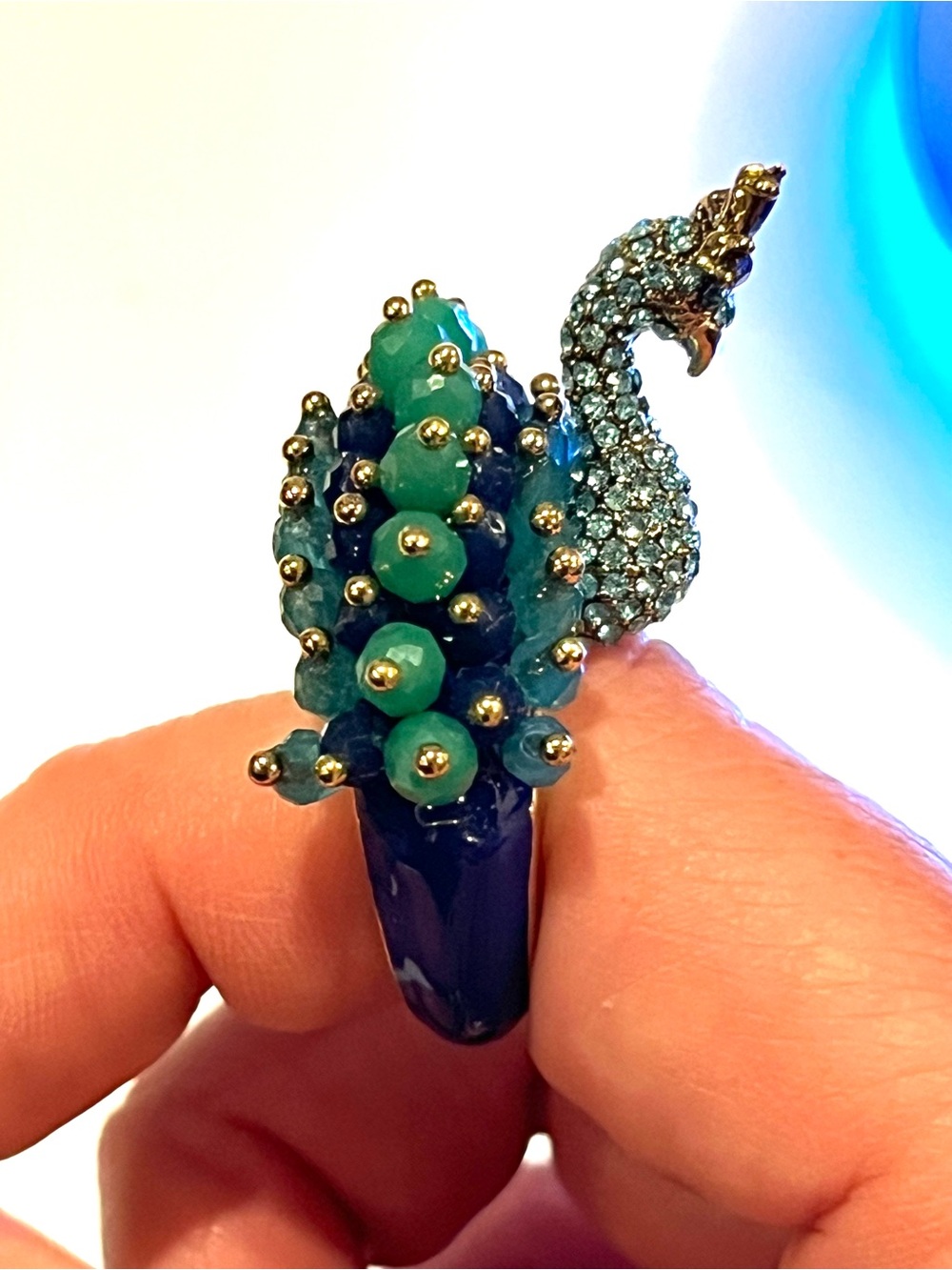 ♠️ Kate Spade Full Plume Peacock Statement Pave Crystals Cocktail Ring - Picture 9 of 12